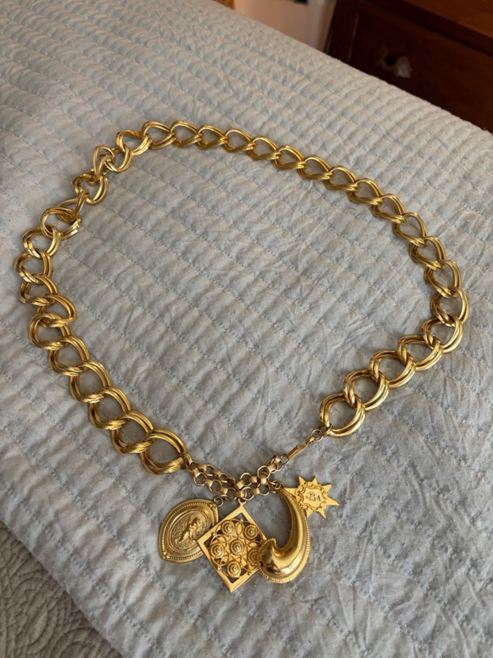 Vintage ESCADA Gilt Celestial Multi-Charm Chain Belt - New w/o Tags